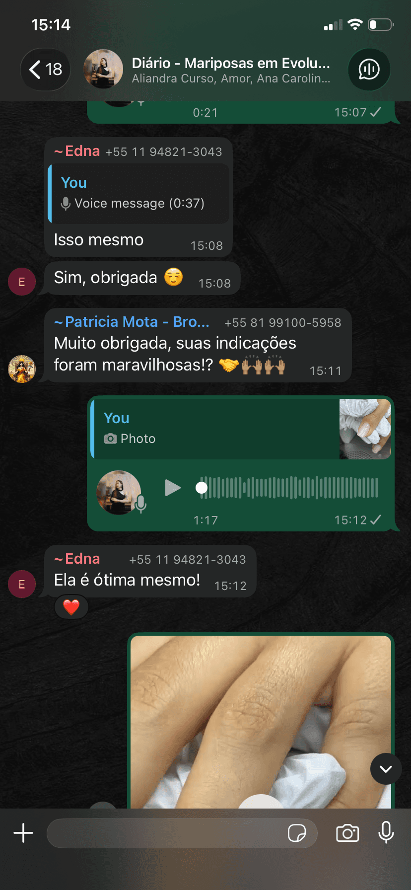 Feedback de aluna - Conversa WhatsApp sobre o Manual de Cutilagem Avançada